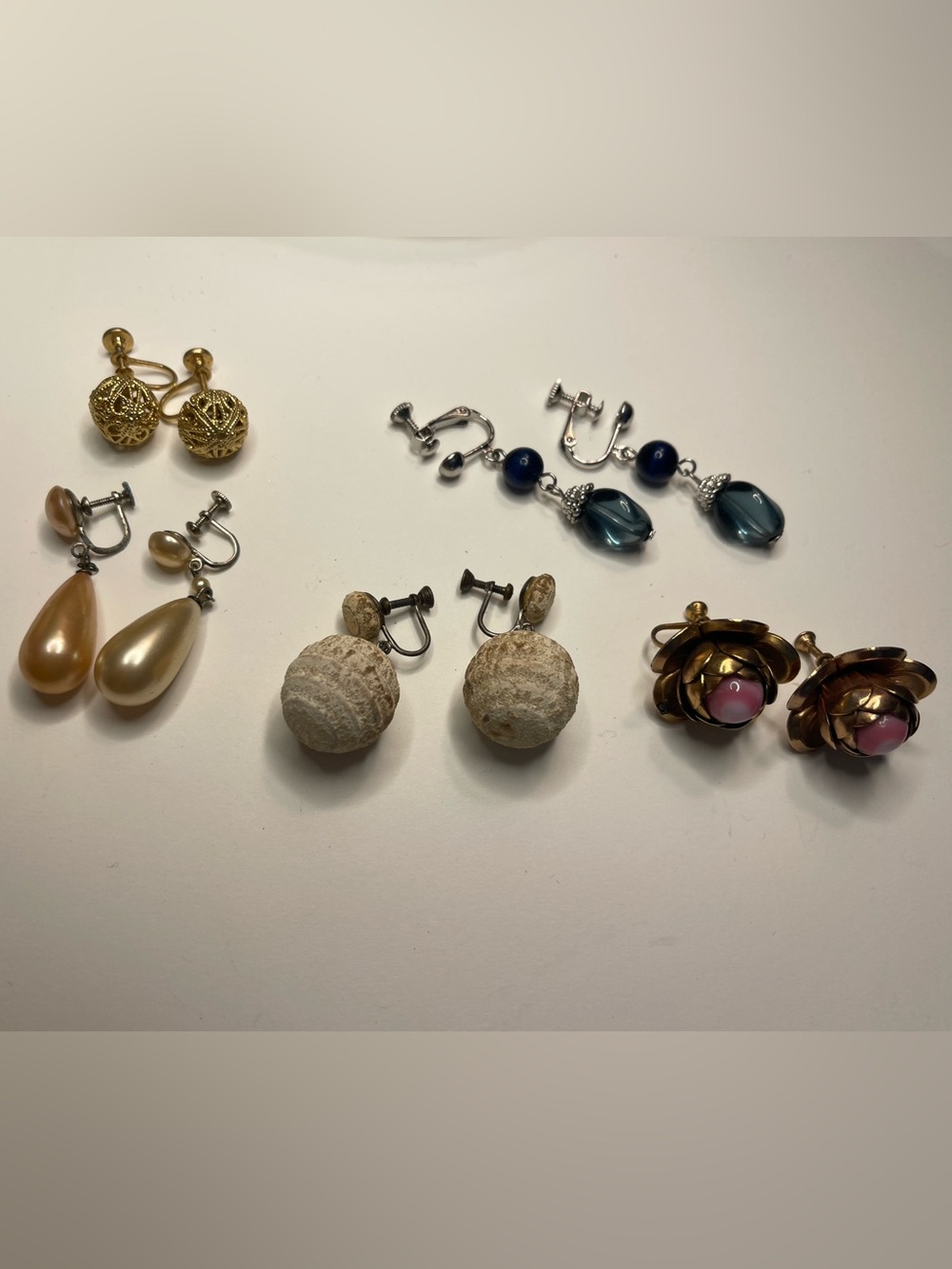Lot of 5 pairs Vintage‎ Screw-Back Earrings screw back screwback pearl gold tone